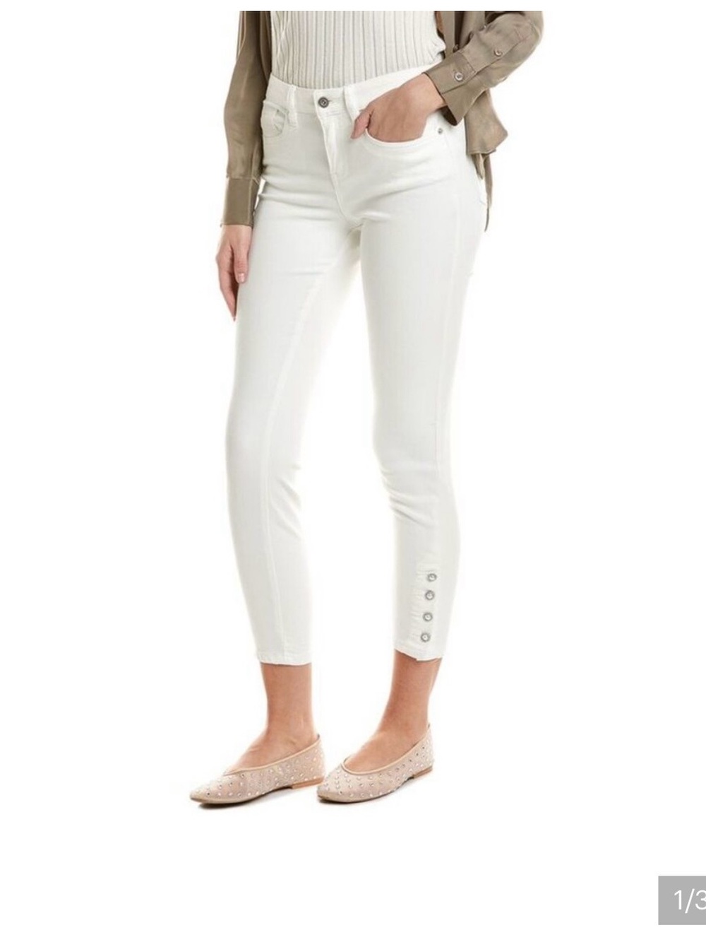 CeCe Ultra White Cropped Button-Ankle Jeans